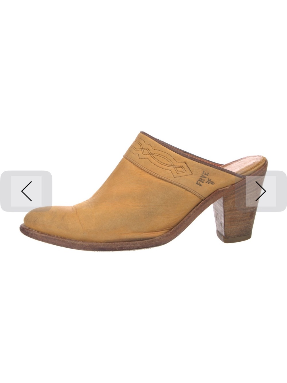 Frye Mustard Leather Slip-On Mule with Block Heel